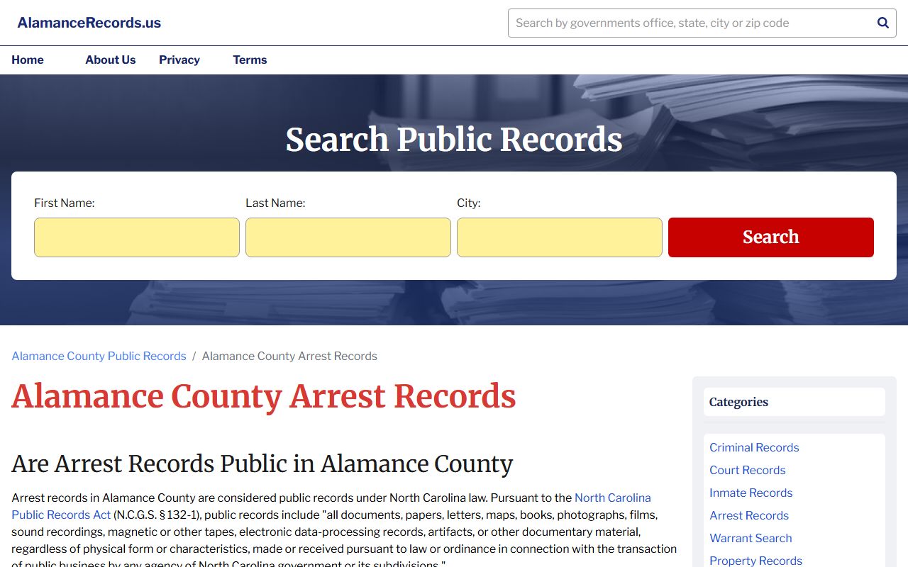 Alamance County 24 hour booking arrest records information