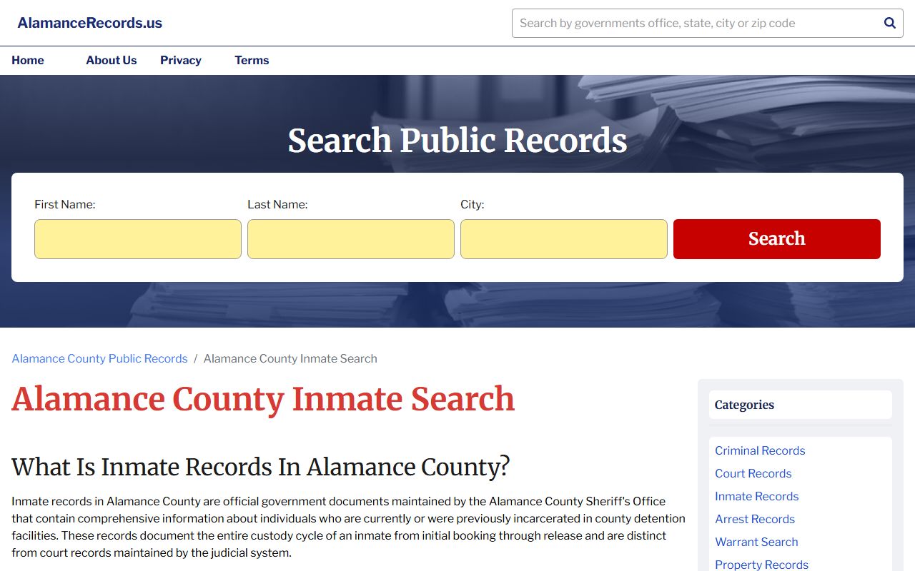 Alamance County 24 hour booking inmate search guide