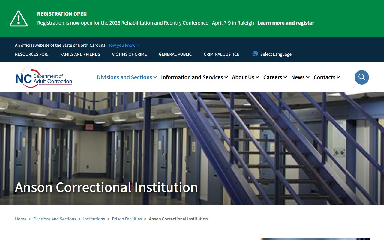 Anson County 24 hour booking correctional institution information