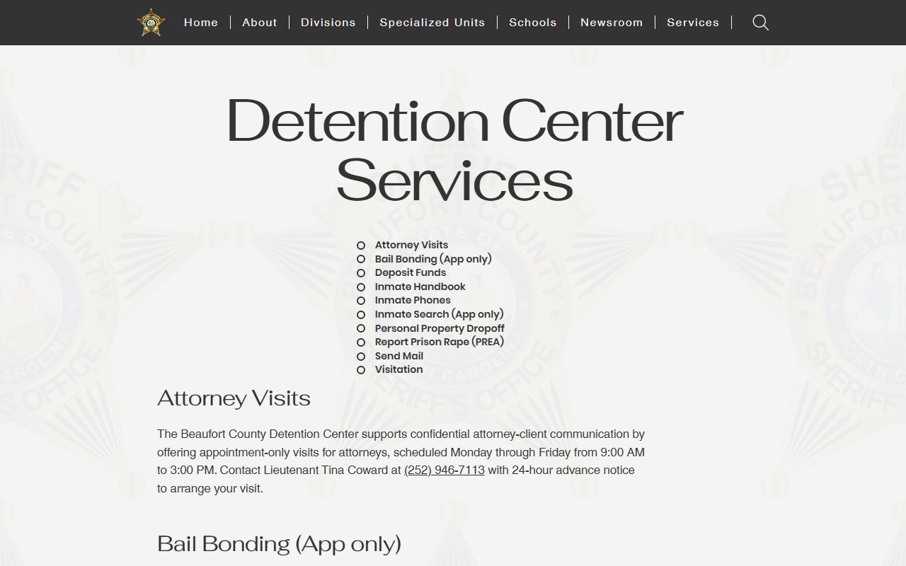 Beaufort County 24 hour booking detention services page