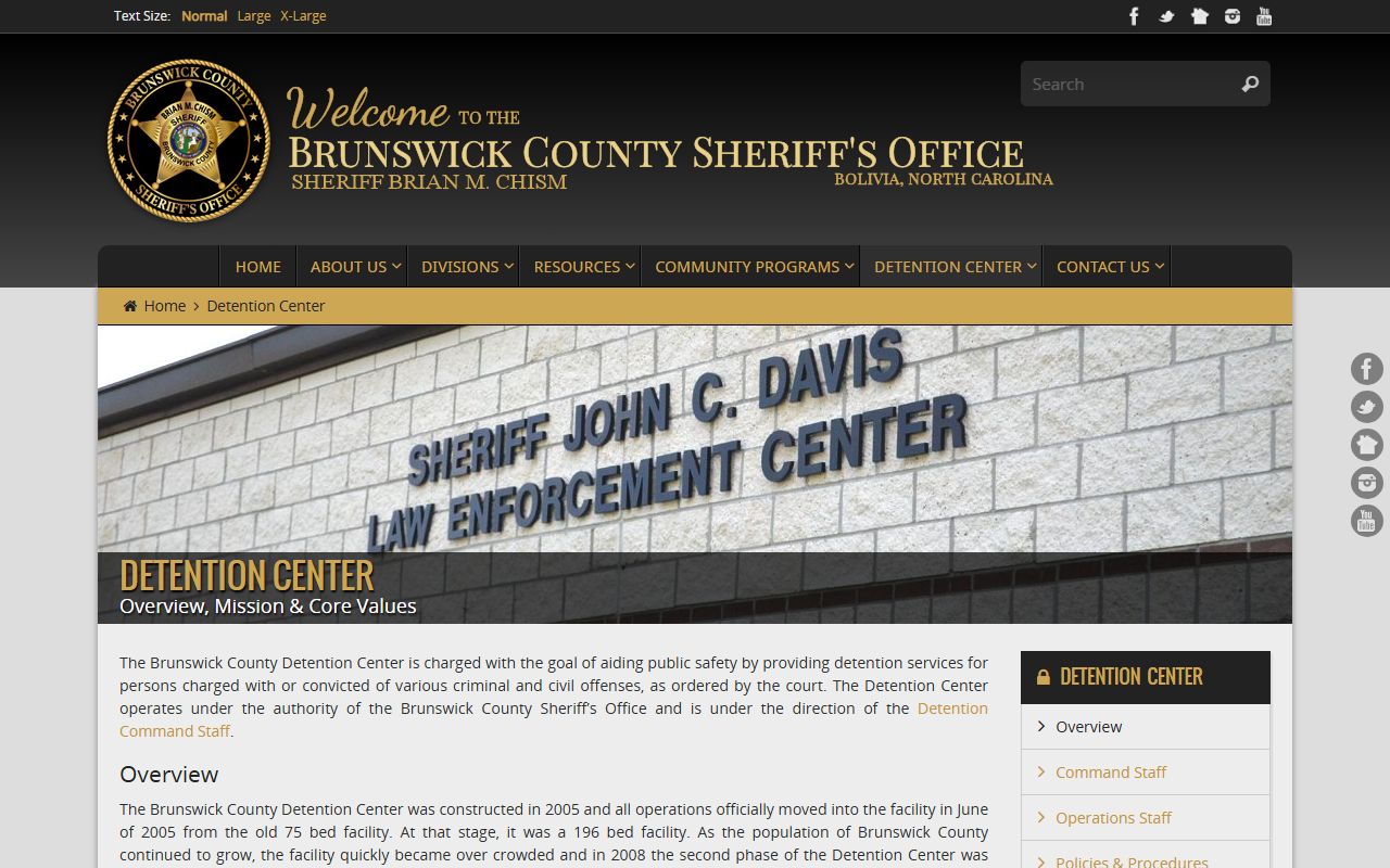 Brunswick County 24 hour booking detention center page