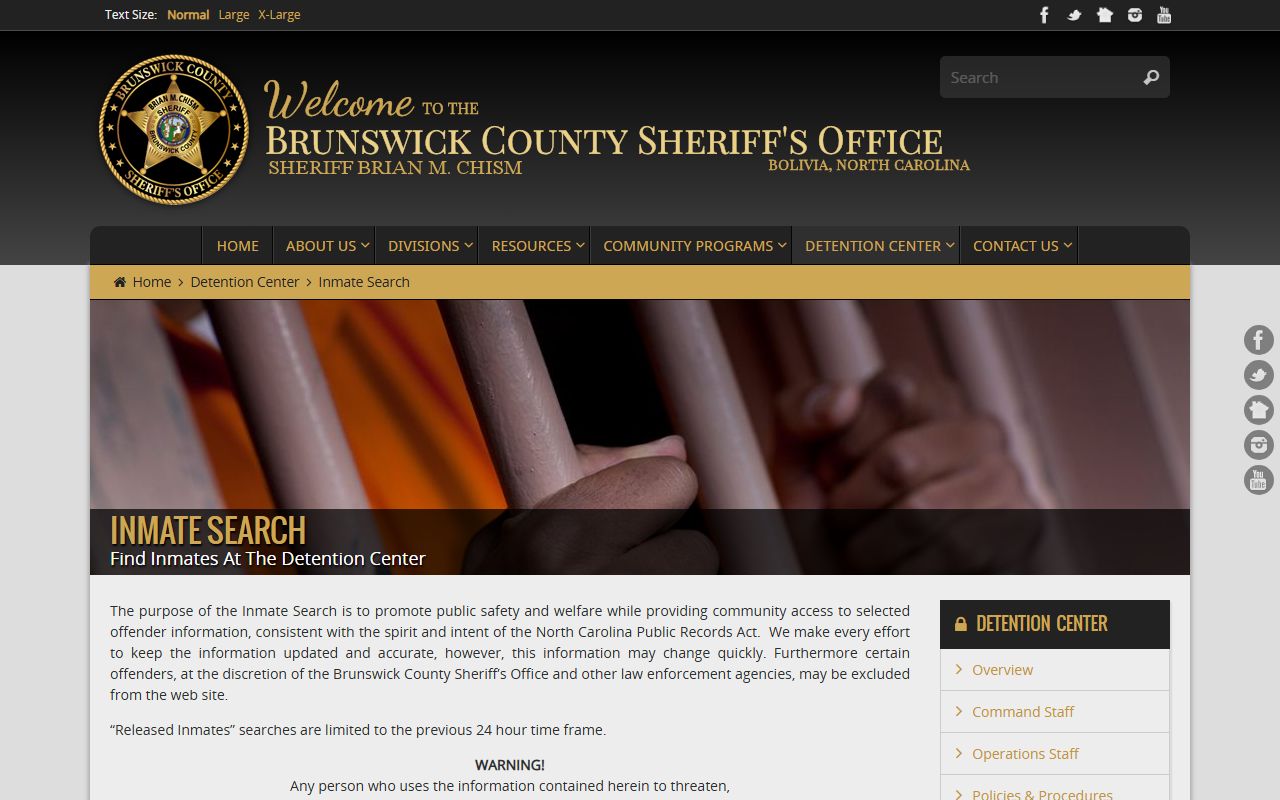 Brunswick County 24 hour booking inmate search tool