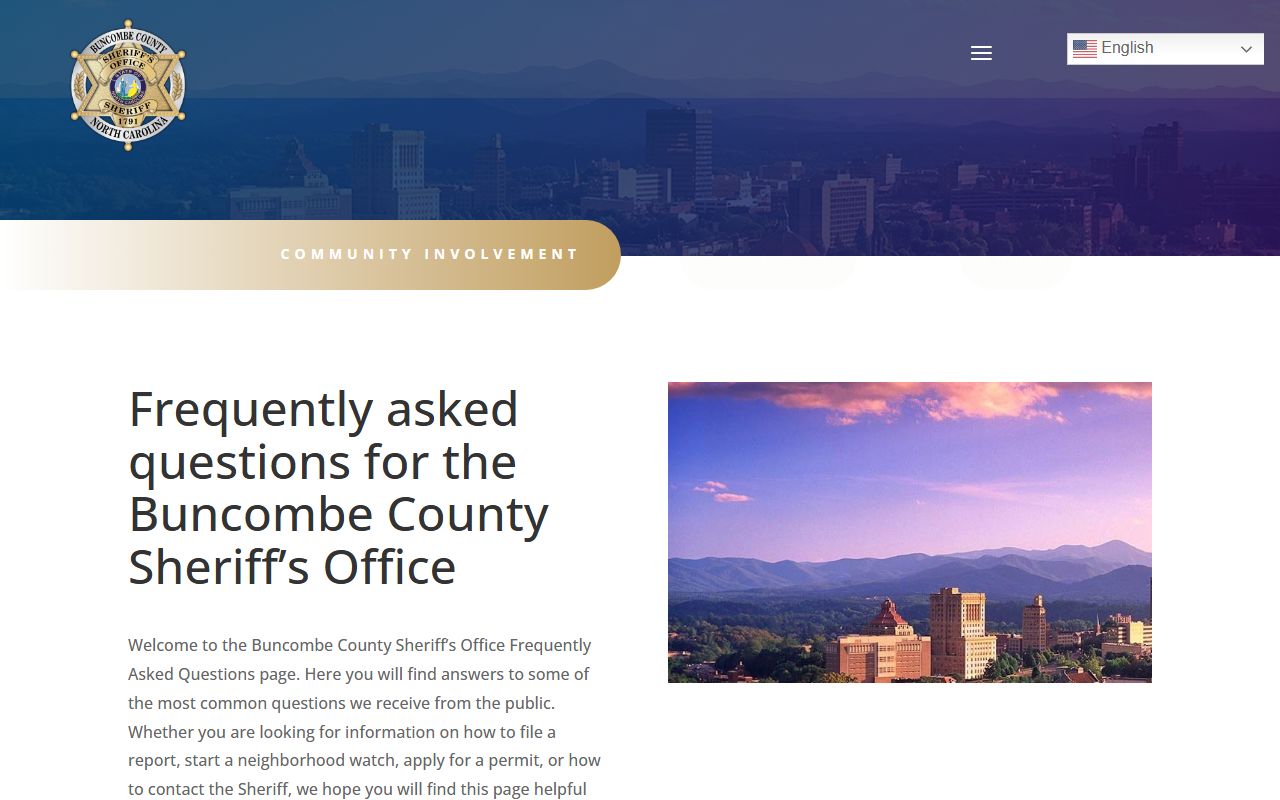 Buncombe County 24 hour booking Sheriff FAQ page