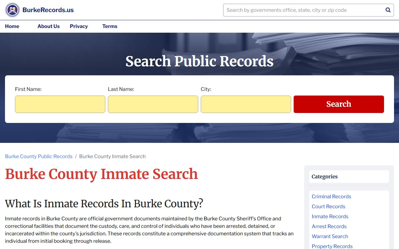 Burke County 24 hour booking inmate search resource