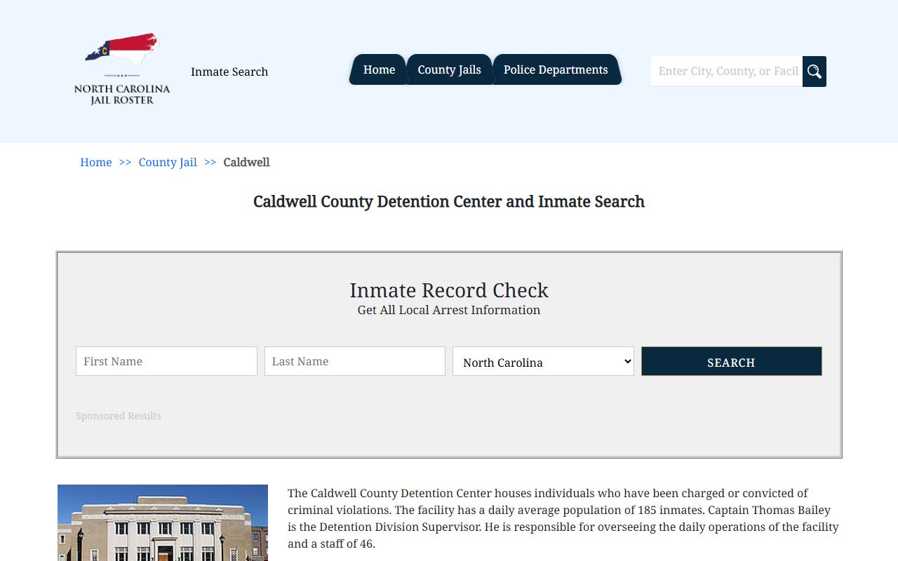 Caldwell County 24 hour booking detention center page