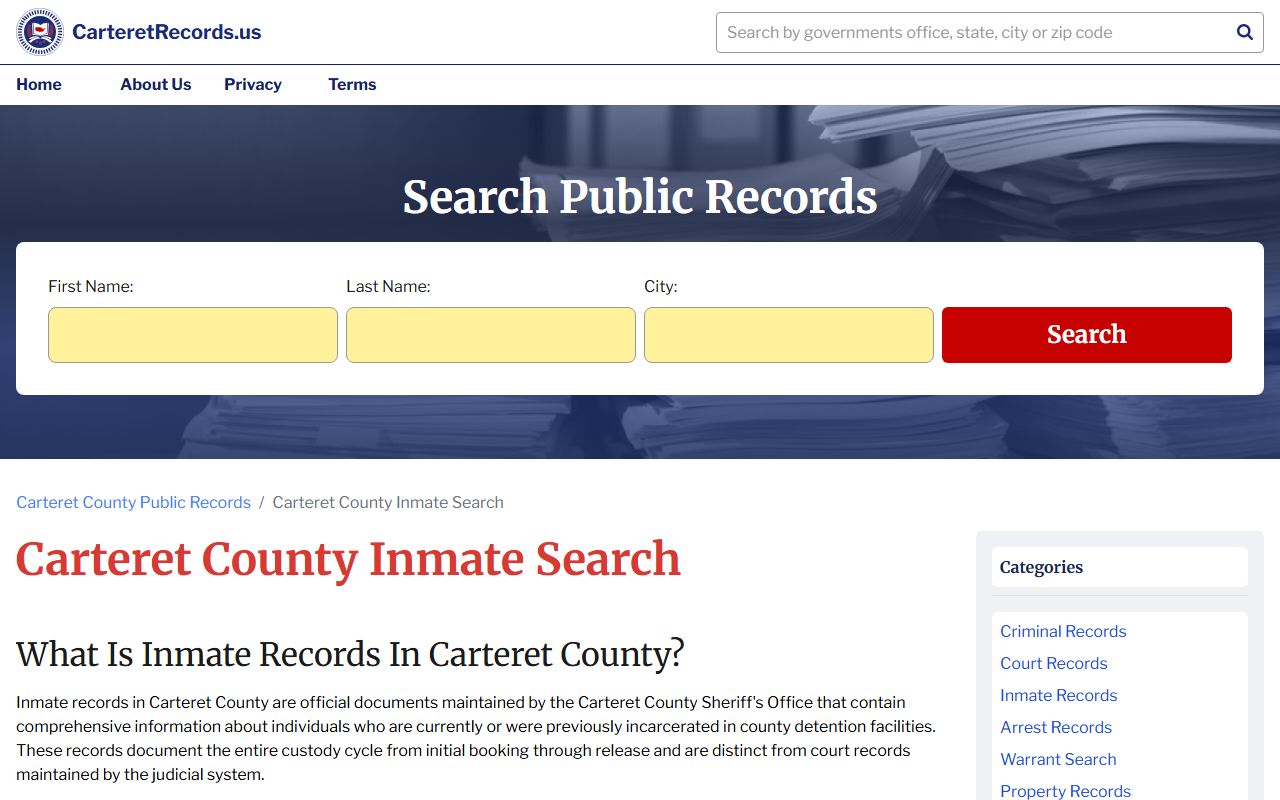 Carteret County 24 hour booking inmate records resource