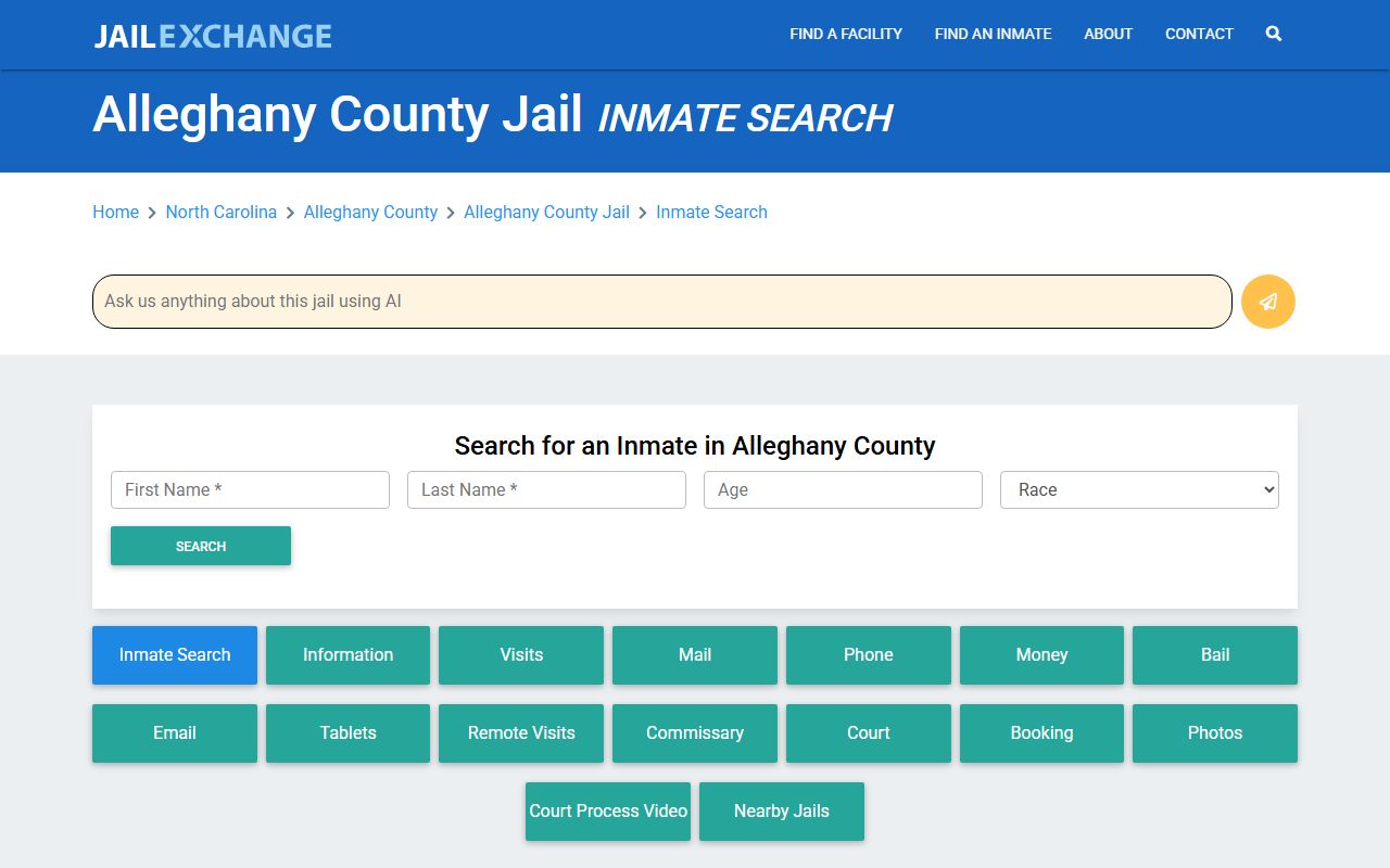 Alleghany County 24 hour booking jail inmate search