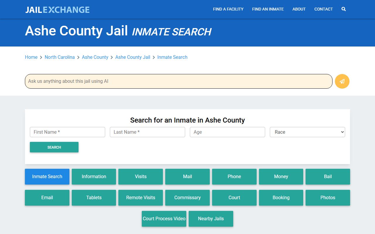 Ashe County 24 hour booking jail inmate search information