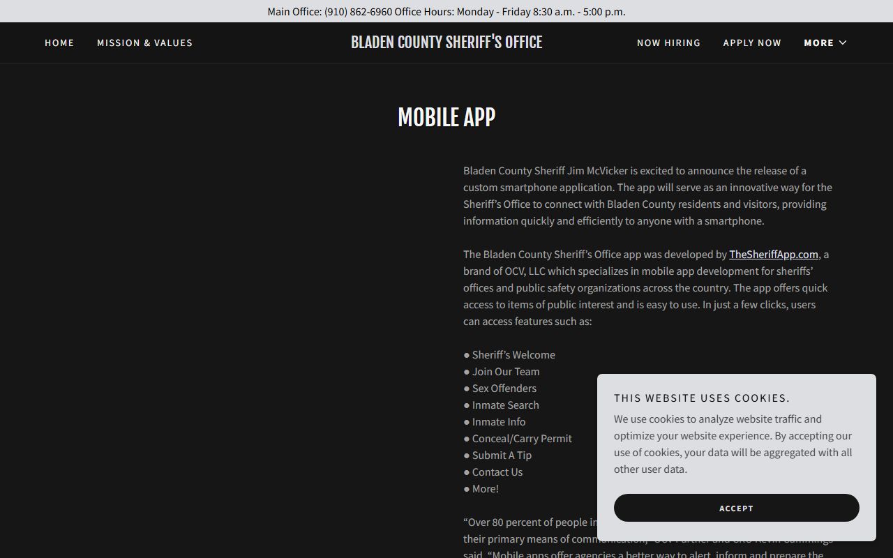Bladen County 24 hour booking Sheriff's Office mobile app