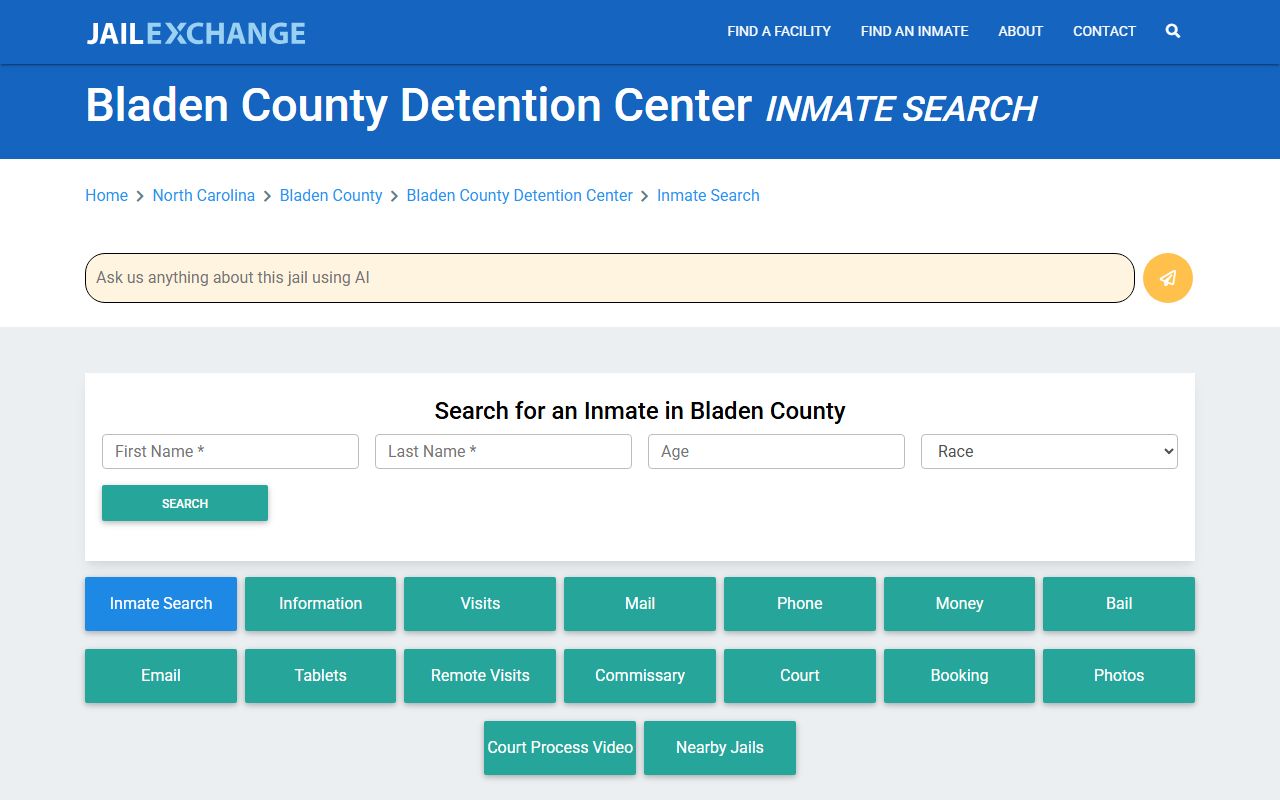 Bladen County 24 hour booking detention center inmate search