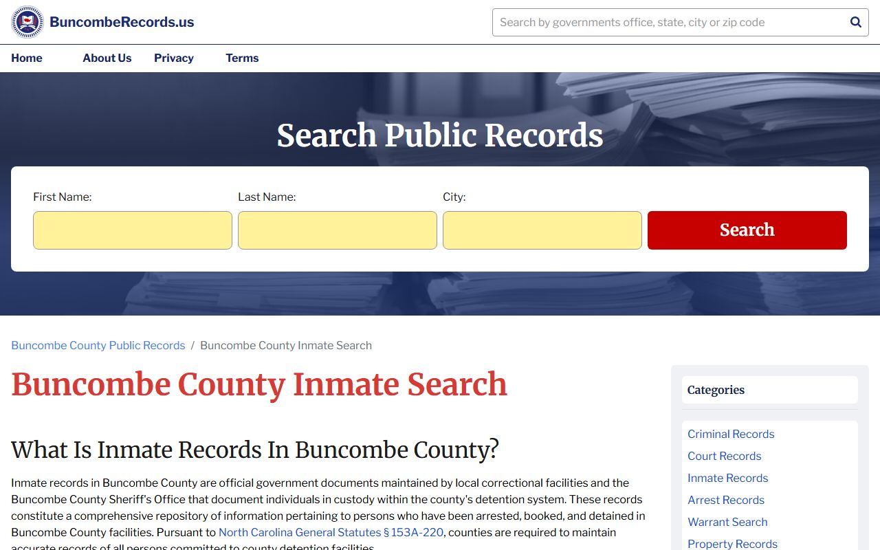 Buncombe County 24 hour booking inmate search tool