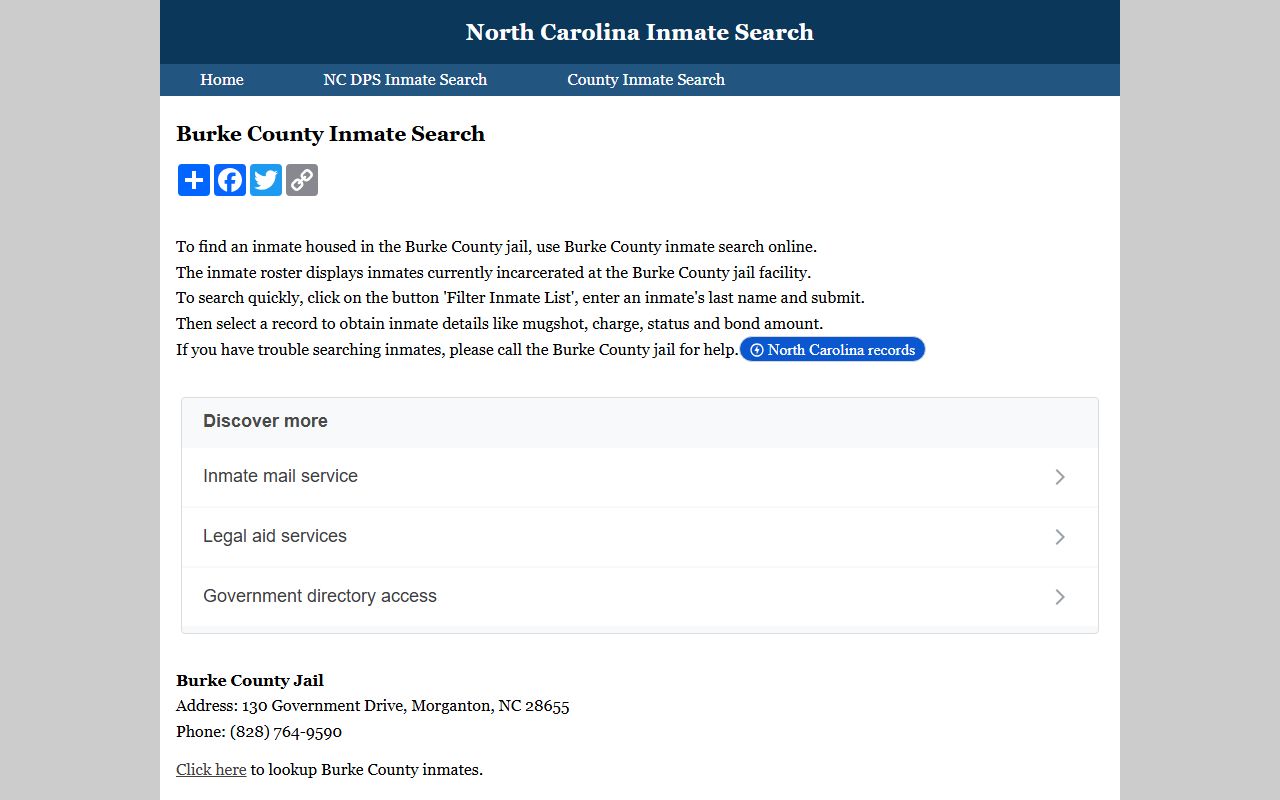 Burke County 24 hour booking NC Inmate Search portal