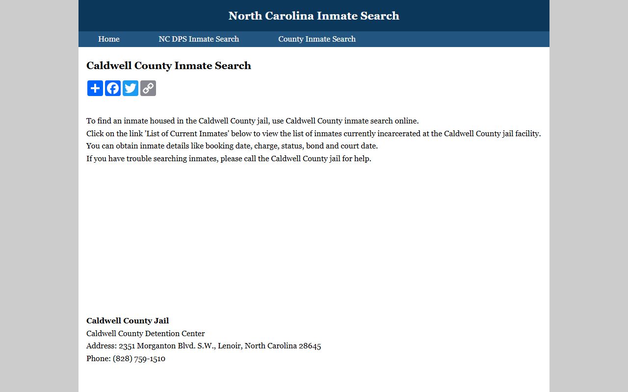 Caldwell County 24 hour booking inmate search portal