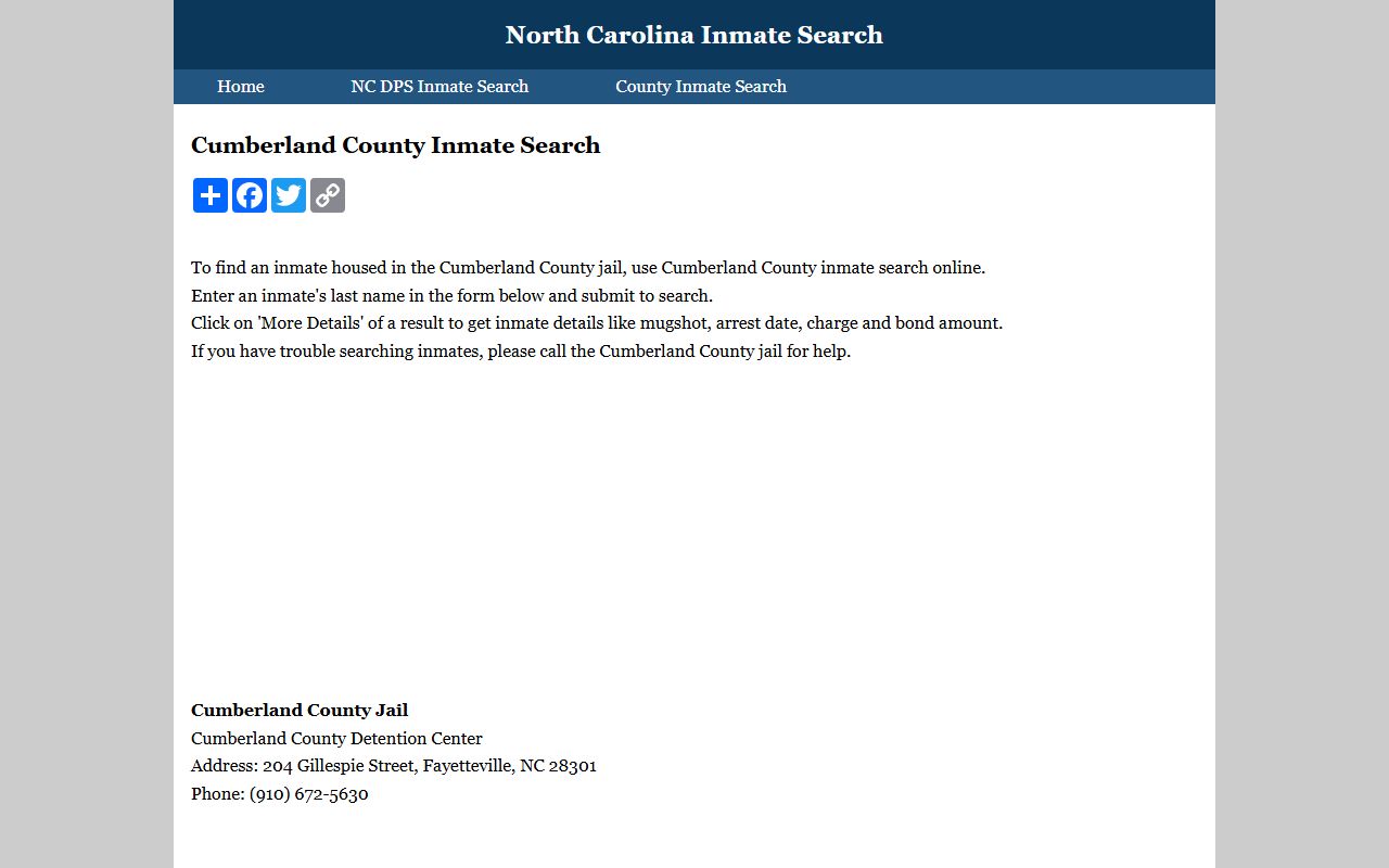 Cumberland County inmate search for 24 hour booking records