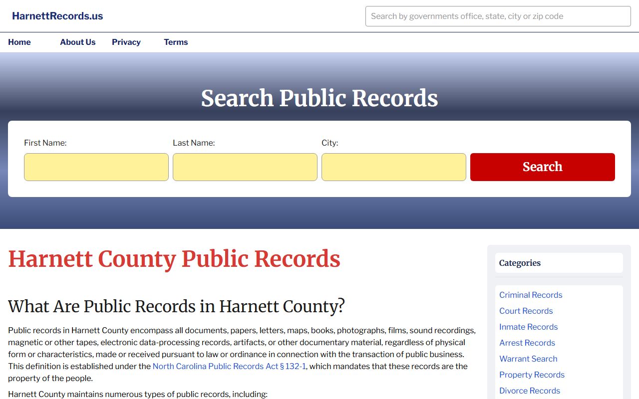 Harnett County 24 hour booking public records page
