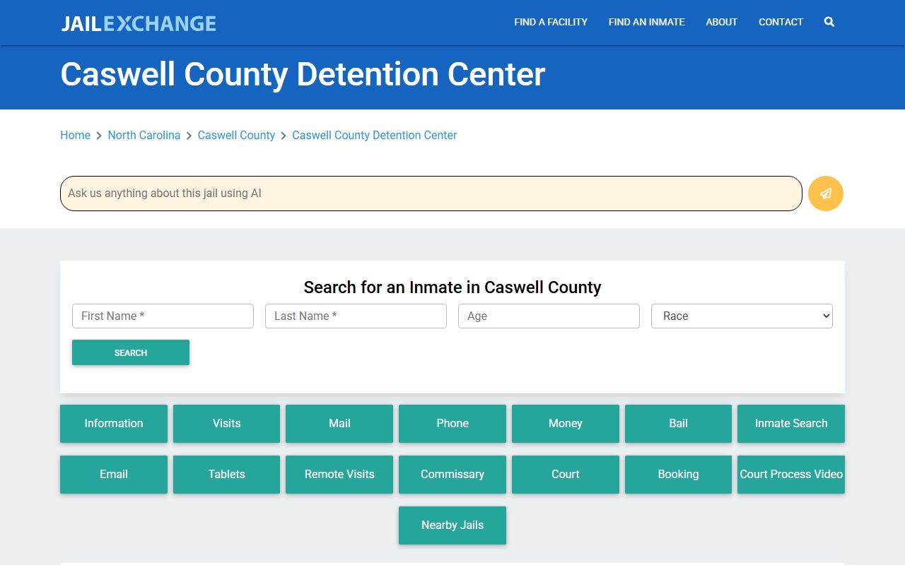 Caswell County 24 hour booking detention center information