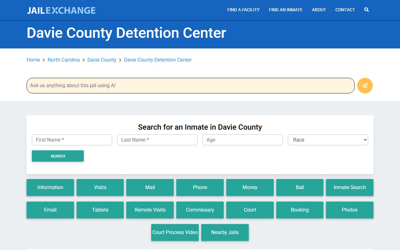 Davie County Detention Center page for booking and inmate records