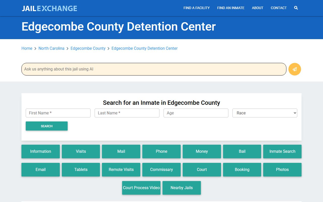 Edgecombe County Detention Center information for booking records