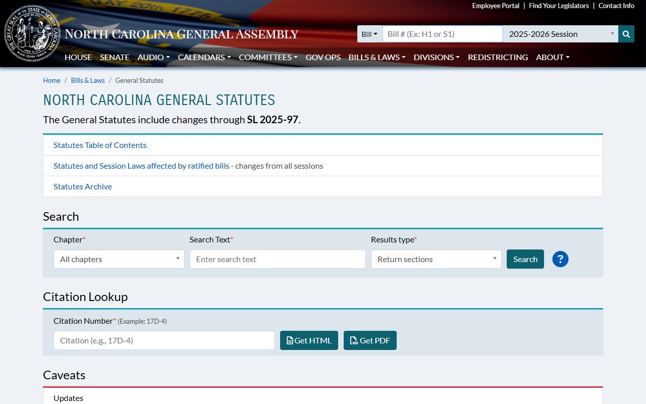 North Carolina General Statutes page covering public records and booking laws